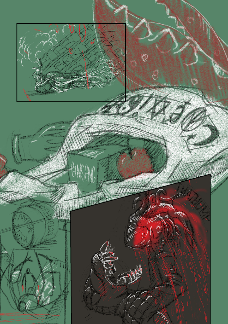 a cute comic about a goblin on a motorcycle, currently lacking an image description